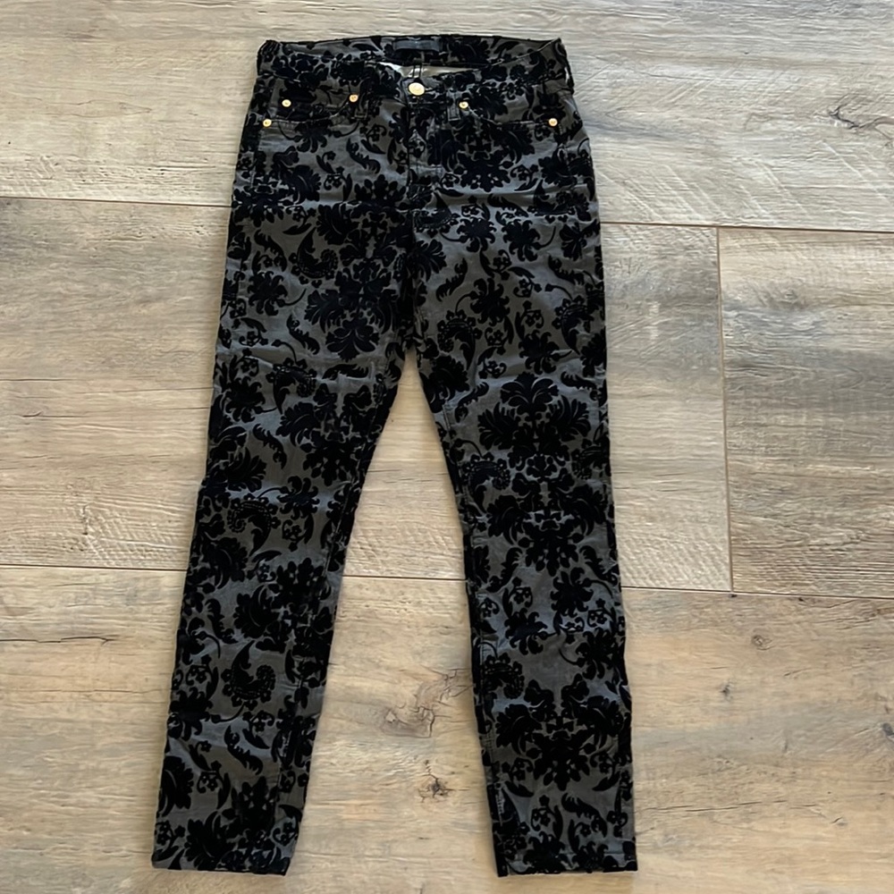 7 for all mankind black velvet printed denim pants jeans size 25